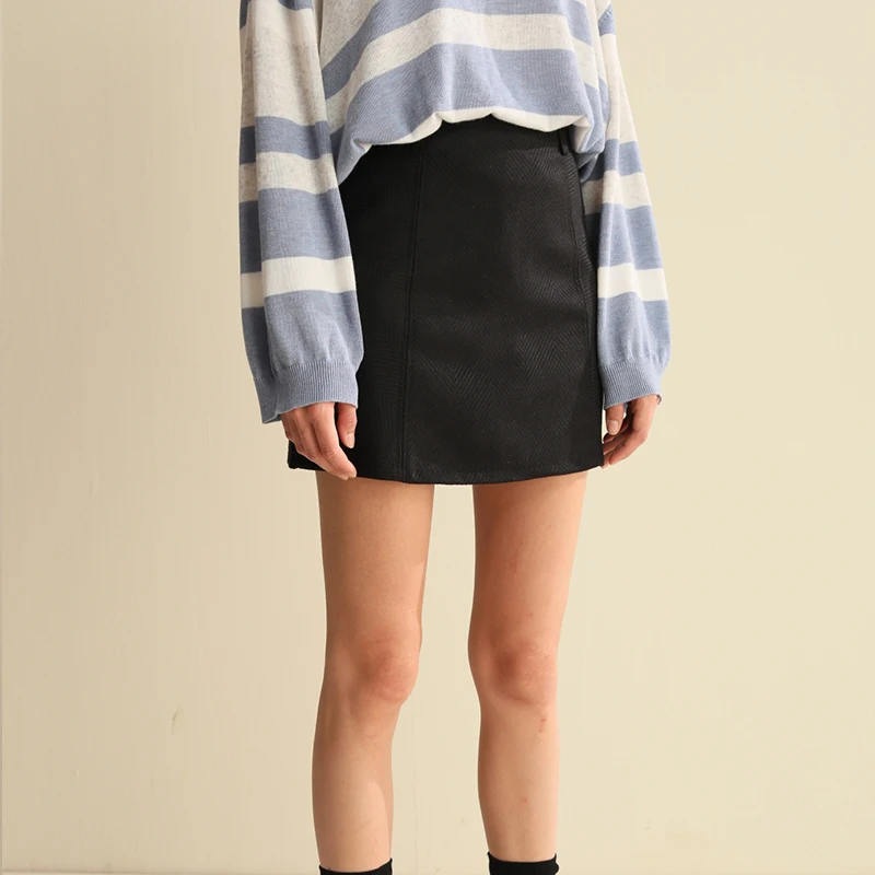 CMAZ осень зима, повседневная однотонная приталенная юбка OLstyle, женская модная мини-юбка с высокой талией, CMAZ19C7404 - Цвет: Black