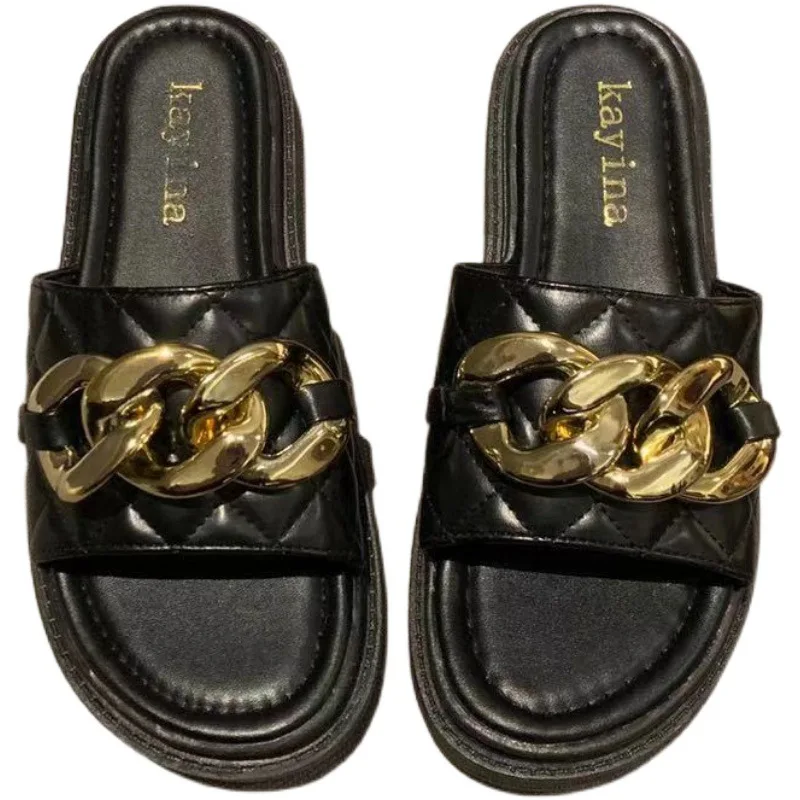 

Slippers Women Summer Low Luxury Slides Rivet Shoes Pantofle Soft Designer Flat 2021 Rubber Fashion Basic Rome PU Shoes Womens S