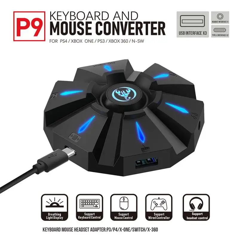 HXSJ/P9 контроллер игровая клавиатура мышь конвертер адаптер для PS4 / PS3 Xbox One