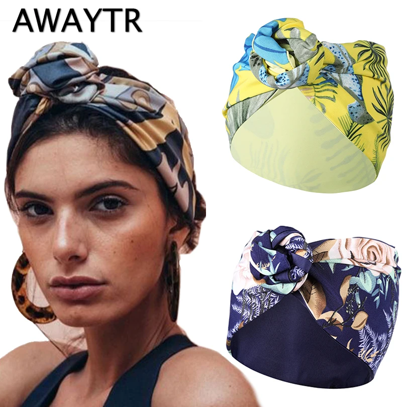 

AWAYTR Fashion Women Turban Headband Print Stretch Bandana Knot Headwrap Long Scarf Ties Hairband Hair Accessories New Headwear