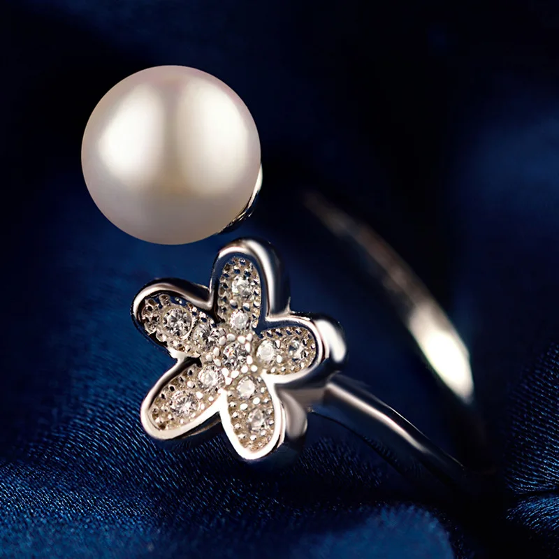 Bague Ringen, горячая Распродажа, циркон, цветок, натуральный жемчуг, Женские Ювелирные изделия, чистый 925 пробы, серебро, милый подарок, регулируемое открытие