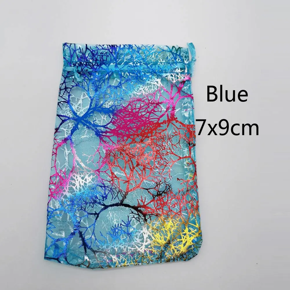 Blue 7x9cm 500 шт. синяя Коралловая органза сумка мешок со шнурком сумка шкатулка для украшений Подарок для СР Рождественская коробка витрина для украшений сумки - Цвет: Blue 7x9cm