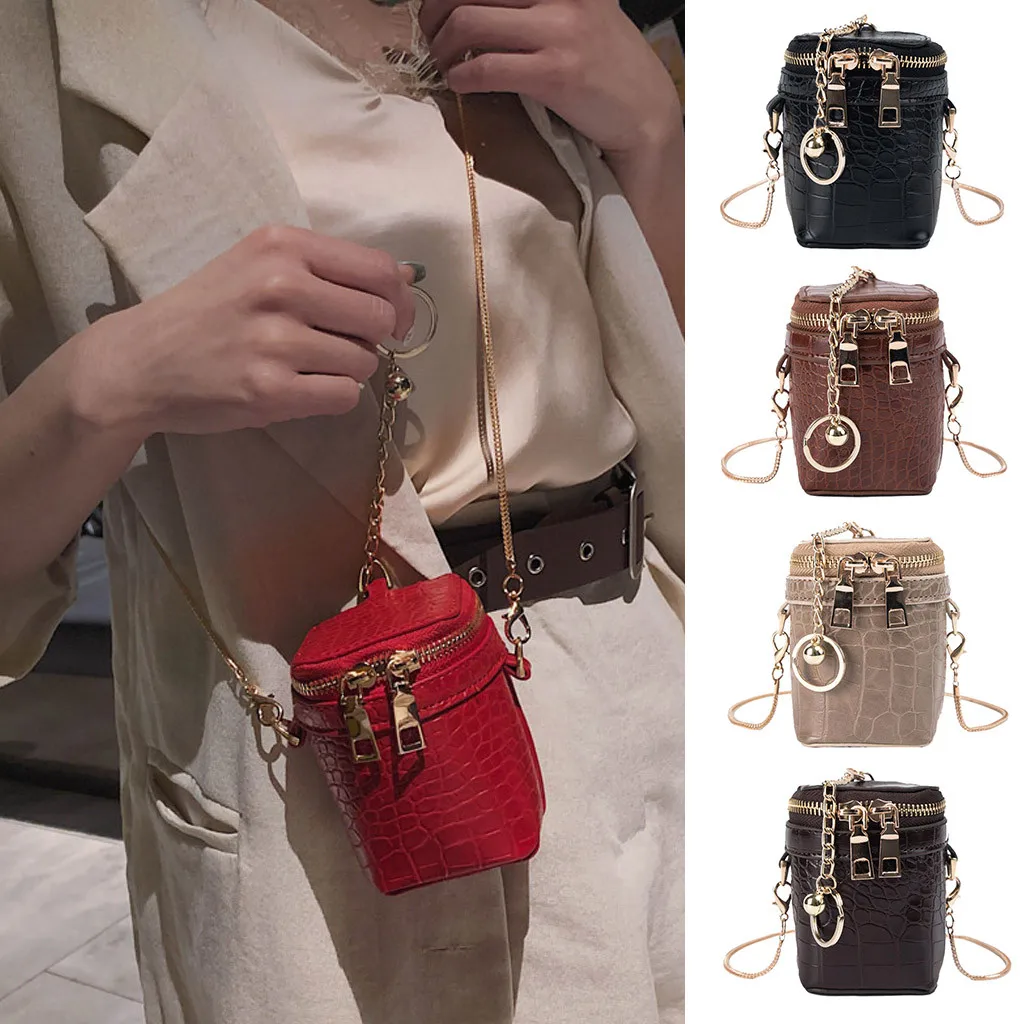 

Women Shoulder messenger Bag ladies college Retro PU Multi-color optional mini Bucket Bag Fine Chains Cross-body Bag A50