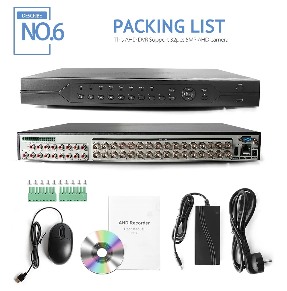 Гибридный CCTV безопасности 32CH 5MP AHD DVR цифровой видеорегистратор HD 1080P NVR HVR 3 в 1 сетевой монитор, DVR рекордер P2P/CMS вид