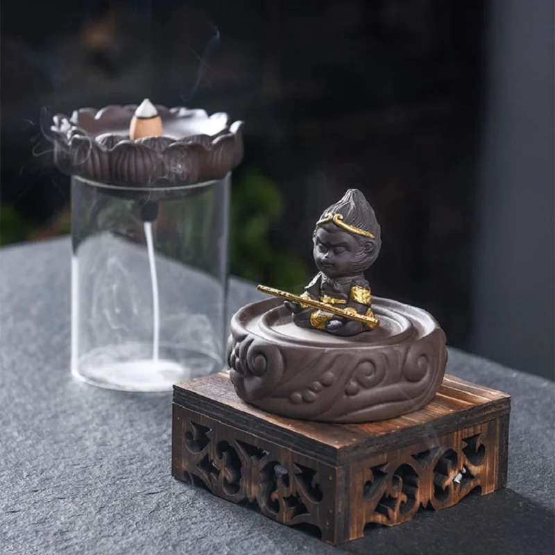 

Ceramic Backflow Incense Burners The Lovely Little Monk Censer Sandalwood Base Home Office Teahouse Home Decor Aroma Furnace