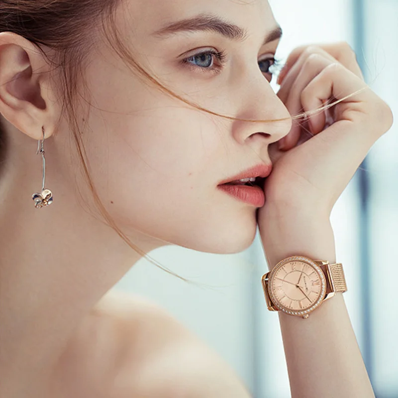 Reloj Mujer роскошные Брендовые женские часы с бриллиантами полностью розовое золото