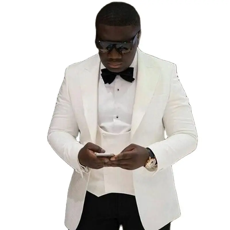 

New Design Fashion Ivory Formal Men Suit Slim Fit Tuxedo Prom Party Suit Wedding Groom Tuxedos Three Pieces
