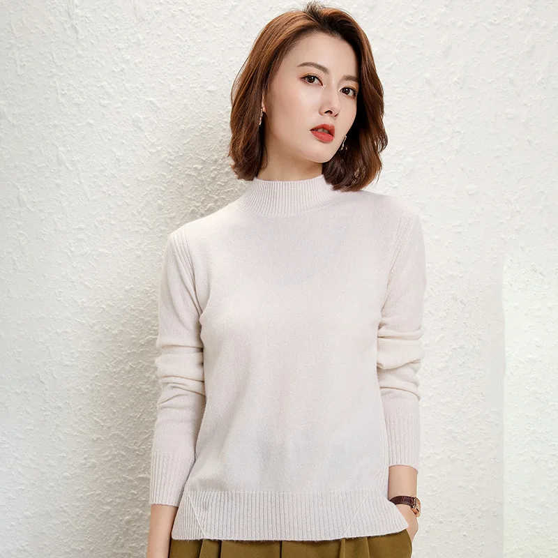 

LITVRIYH Winter Cashmere Sweater Women Pullover Long Sleeve Half High Neck Female Pullover Women Sweater Tops Jumper Pull Femme