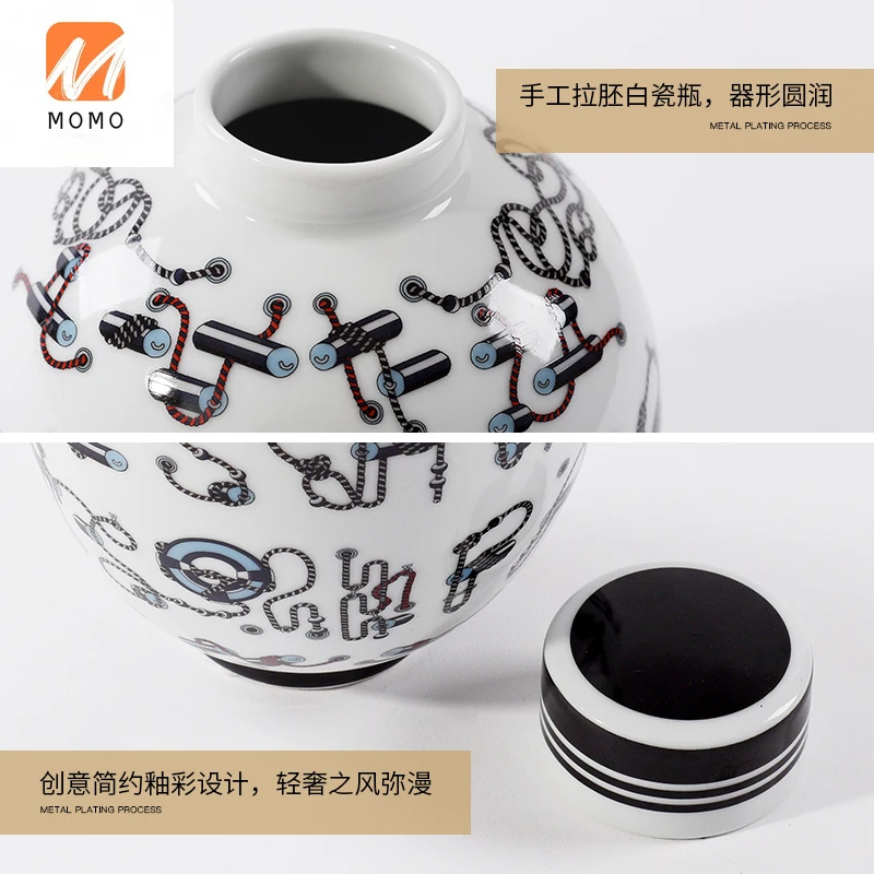 

Living Room TV Cabinet Decoration Creative New Chinese Style Ceramic Pot Storage Jar Lid Jar Soft Decorative Ornaments TZ