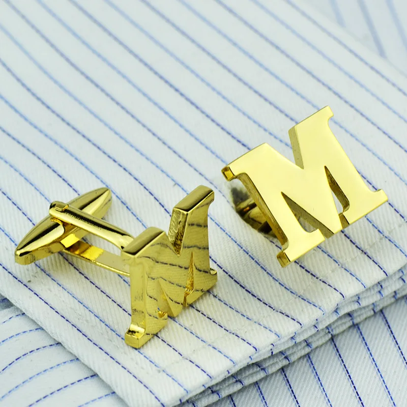 26 английские буквы Модные мужские ювелирные изделия Золотой Цвет Медь рубашки