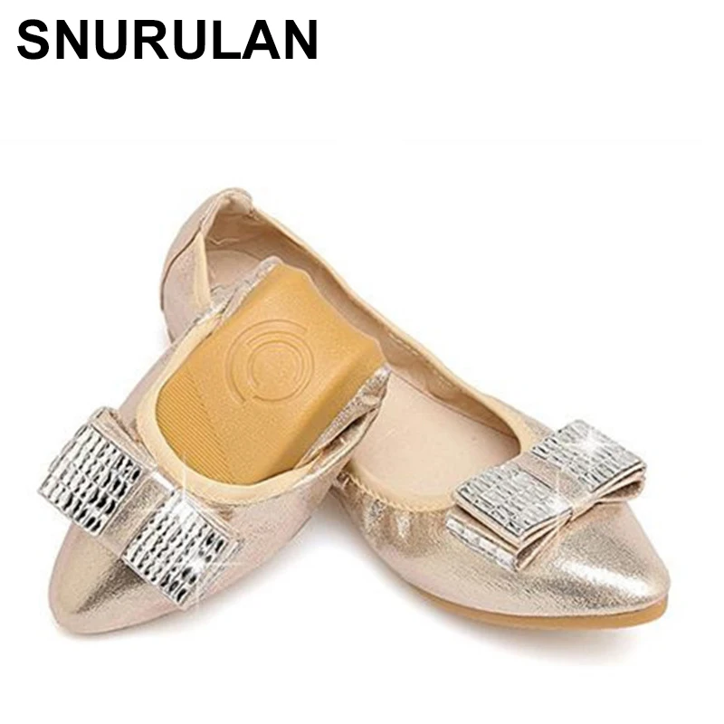 

SNURULAN 2019 Новый женский бант с блестками с Стразы; Балетки для девочек весна-осень без шнуровки с острым носком