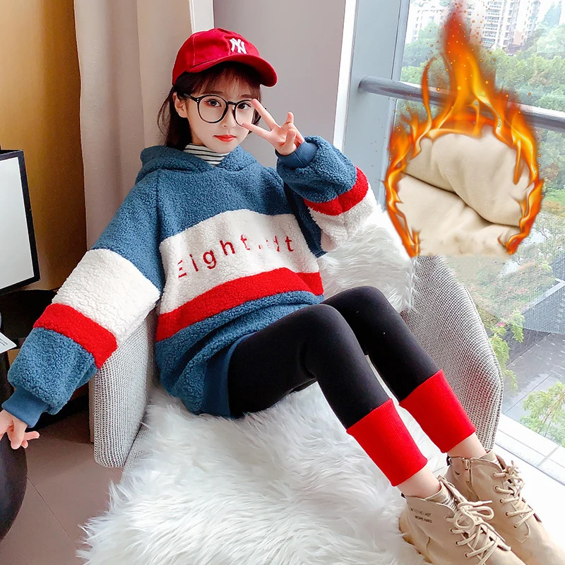 

Girls' Hoodies Sweatshirts Jacket 2021 Vintage Winter Autumn Thicken Warm Pullover Fleece Underwear Cotton Children's Clothing