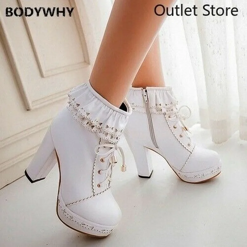 

Женские ботильоны со шнуровкой, красивые ботинки на платформе и высоком каблуке для косплея в стиле "Лолита"