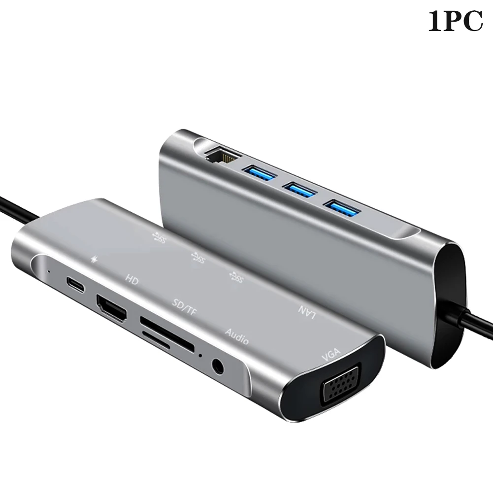 

10 In 1 Multiport High Speed For Laptops 3.5mm Audio Jack Universal USB C Hub SD TF Card Reader RJ45 Docking Station Charger VGA