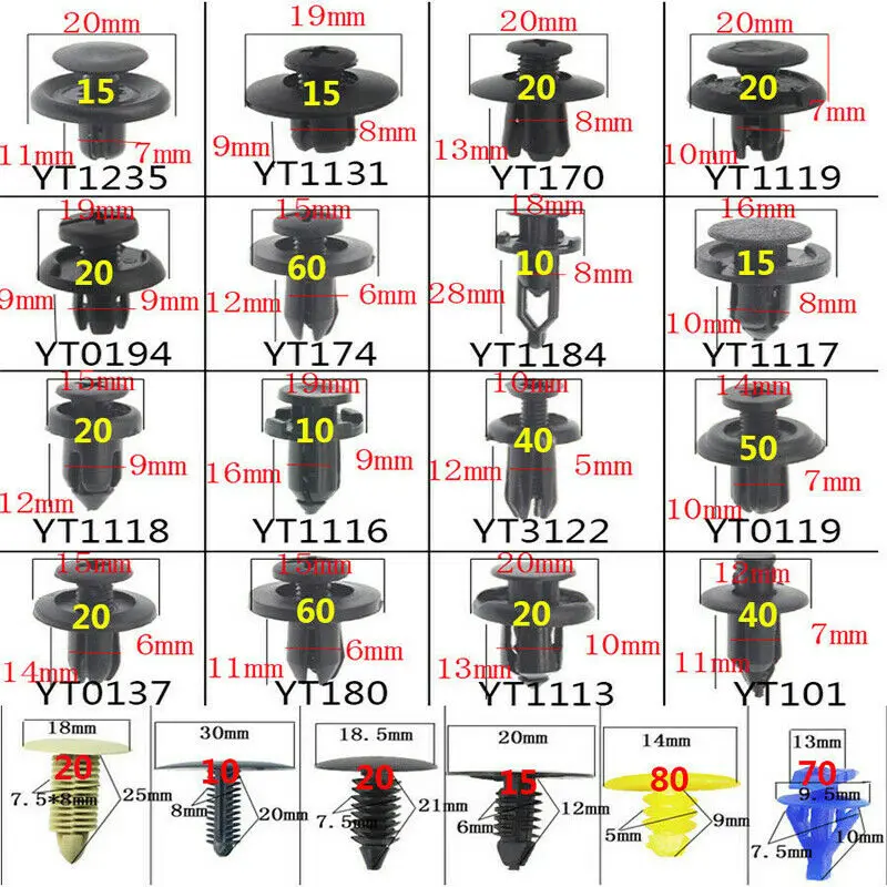 

650 Pcs Plastic Car Fender Retainer Different Fasteners Clip Moulding