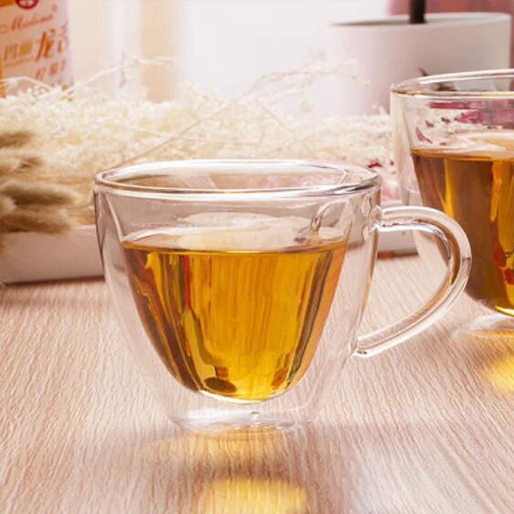 Стеклянная кружка в форме сердца термоизолированная с двойными стенками для