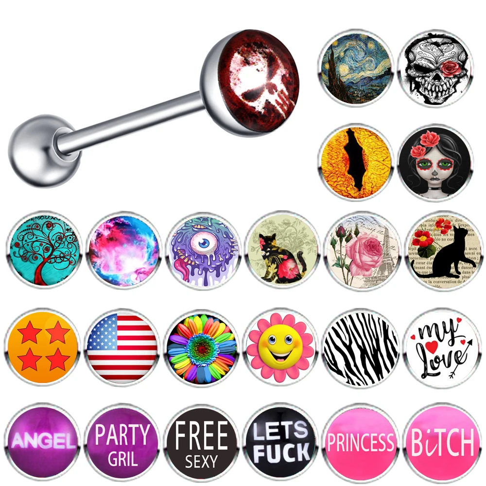 JUNLOPWY 50 шт. язычки штанги с плоским логотипом кольца для сосков 14 г без дубликатов