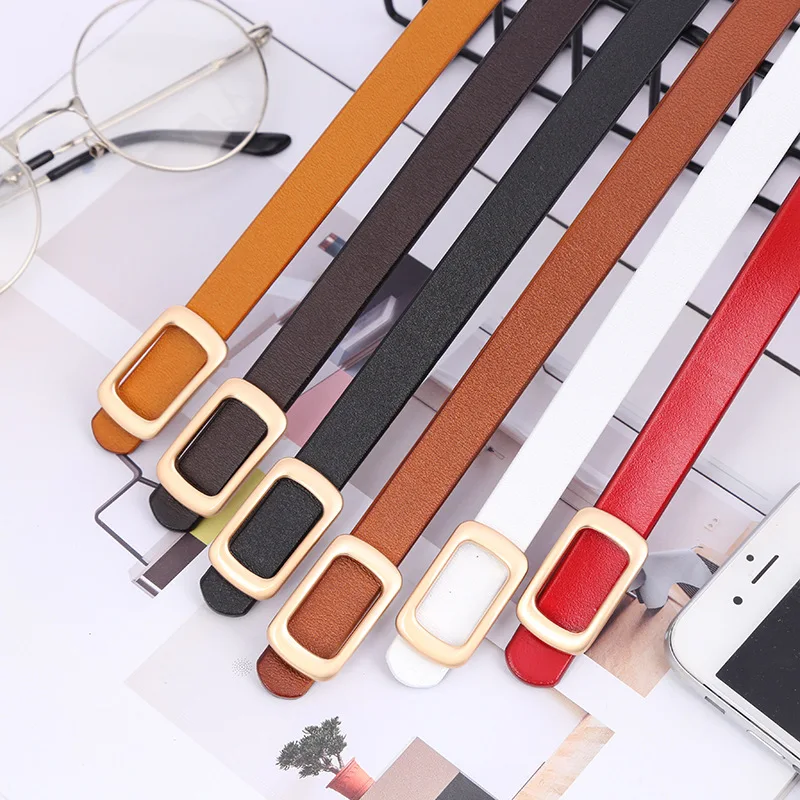 

Genuine Leather Belts for Women Square Buckle Thin Belts Cowhide Simple Fashion Dress Suit Sweater Decorative Waist Belt White