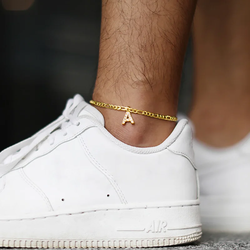 

Initial Letter Anklets for Women Gold Stainless Steel Bracelet On The Leg Zircon Alphabet Leg Chain Beach Accessories Jewelry