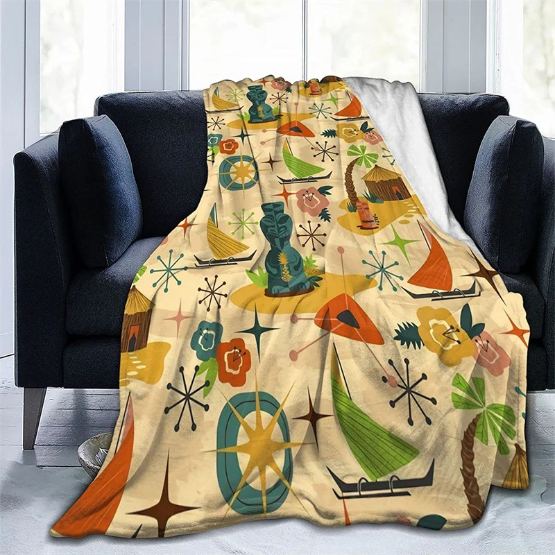 

Midcentury Modern Tiki Statue Hut Navajo Cubre Throw Blanket 3D Print Sherpa Super Comfortable Nordic Manta Sonic
