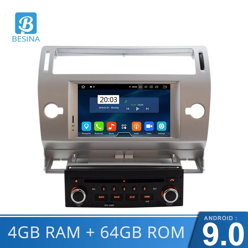 Автомобильный dvd-плеер Besina Android 9,0 для Citroen C4 Quatre Triumph, мультимедиа, gps навигация, wifi, четыре ядра, 4 Гб, 1 Din, автомагнитола