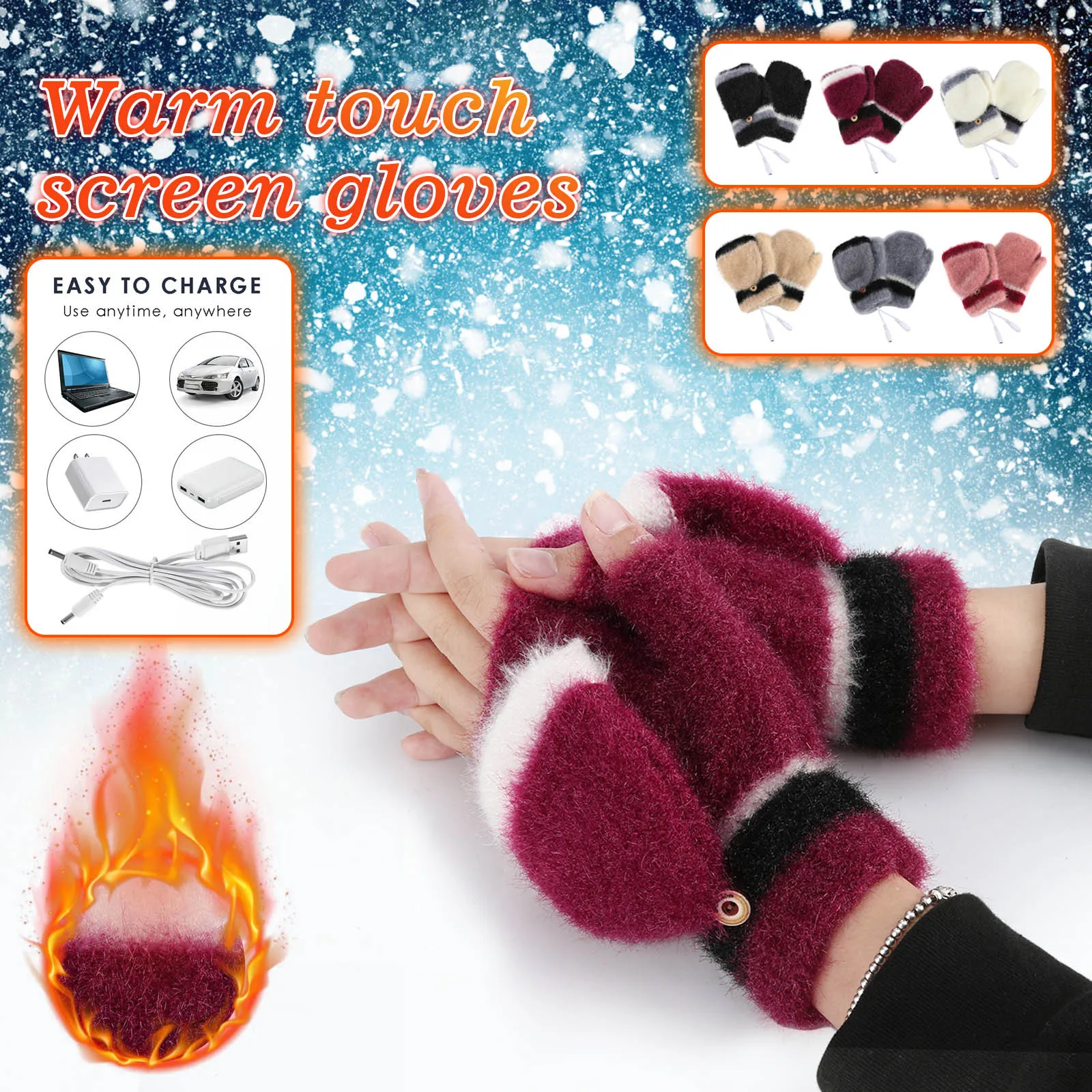

Модные зимние осенние варежки для ноутбука для мужчин и женщин с USB подогревом уличные зимние теплые шерстяные варежки с открытыми пальцами...