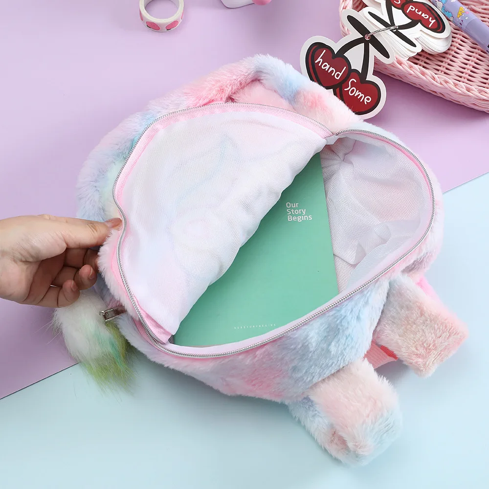 

Winter Fur Unicorn Backpacks For Girls Cute Kindergarten Backpack Rainbow Schoolbag Cartoon Baby School Bags Children's Gift