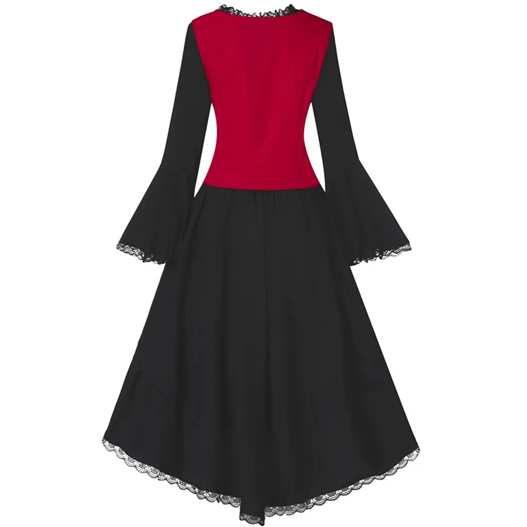 Women Plus Size Pleated Dress Gothic Punk Two-piece Butterfly FlareSleeve Female Lace Vintage Evening Party Mid-Calf | Женская одежда