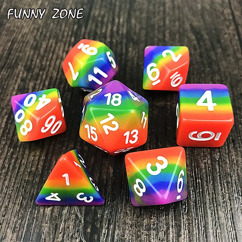 Новые кости 7 шт./компл. радужные игральные d4 d6 d8 d10 d12 d20 DnD rpg игра|Кубики| |