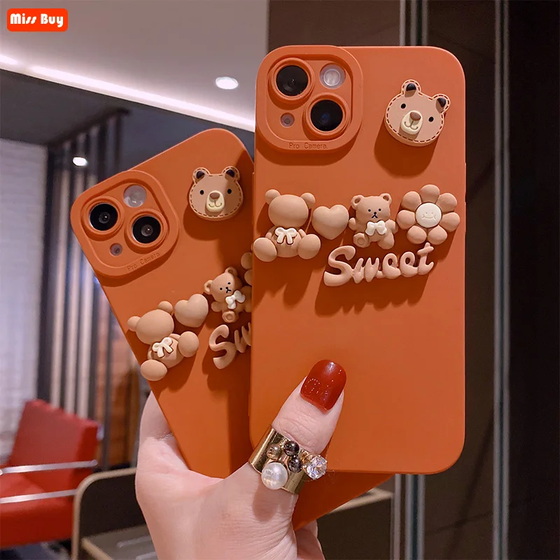

Lovely 3D Cartoon Liquid Silicone Soft Phone Cases for iPhone 13 12 11 Pro max Mini X XR XS Max 7 8 6S 6 Plus SE 2020 Slim Cover