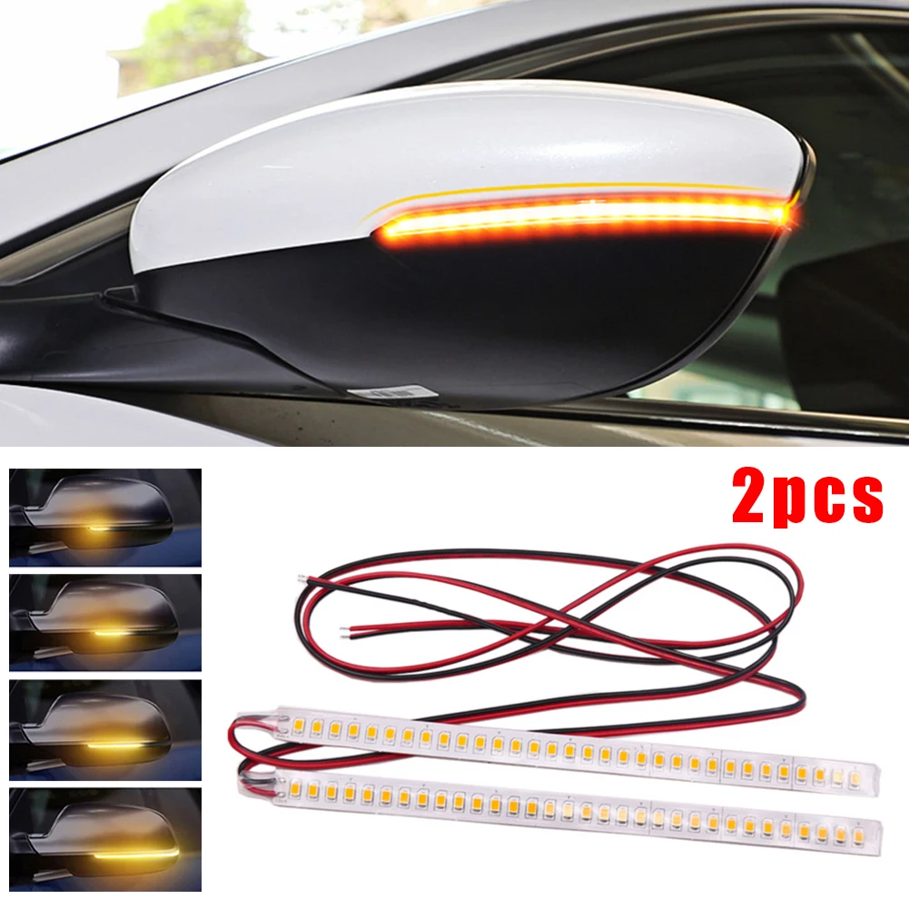 2pcs 7" 32 LED Amber Car Door Mirror Sequential Flowing Turn Signal Light Strip High Quality Tape Lights | Автомобили и