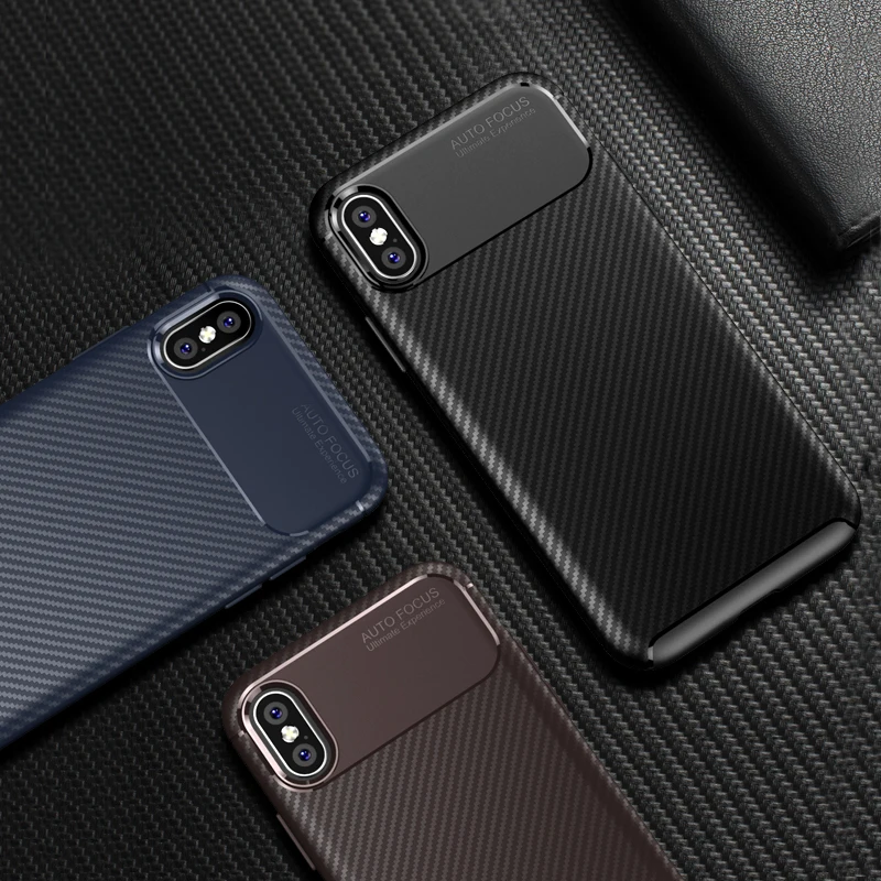 Противоударный мягкий матовый Силиконовый чехол из углеродного волокна для iPhone