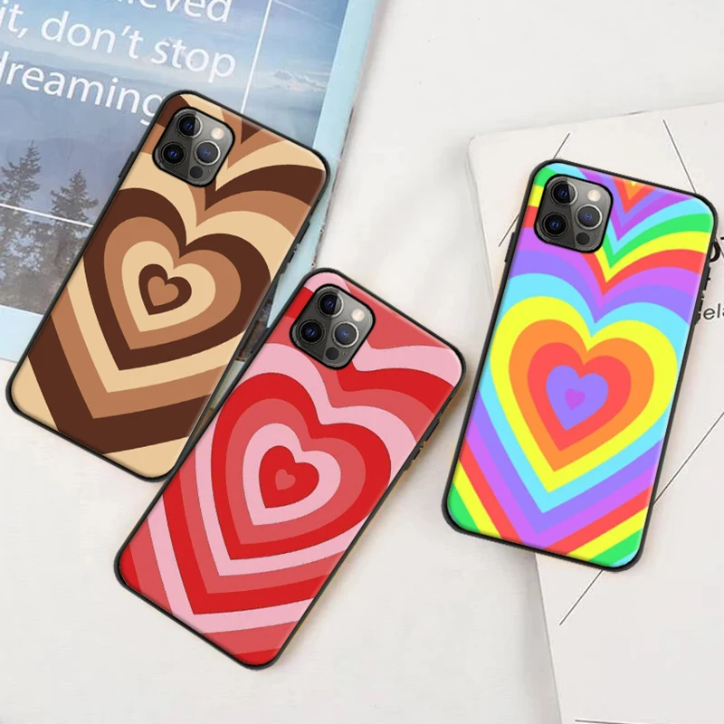 

Phone Case For iPhone 11 12 Mini Pro X XR XS Max 5S 5 6 6S 7 8 Plus SE 2020 Soft TPU silicone back cover Funda Pink Heart Circle
