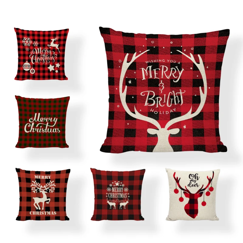 Christmas Party New Year Blessing Holiday Linen Cushion Pillow Living Room Sofa Decoration 45*45cm | Дом и сад