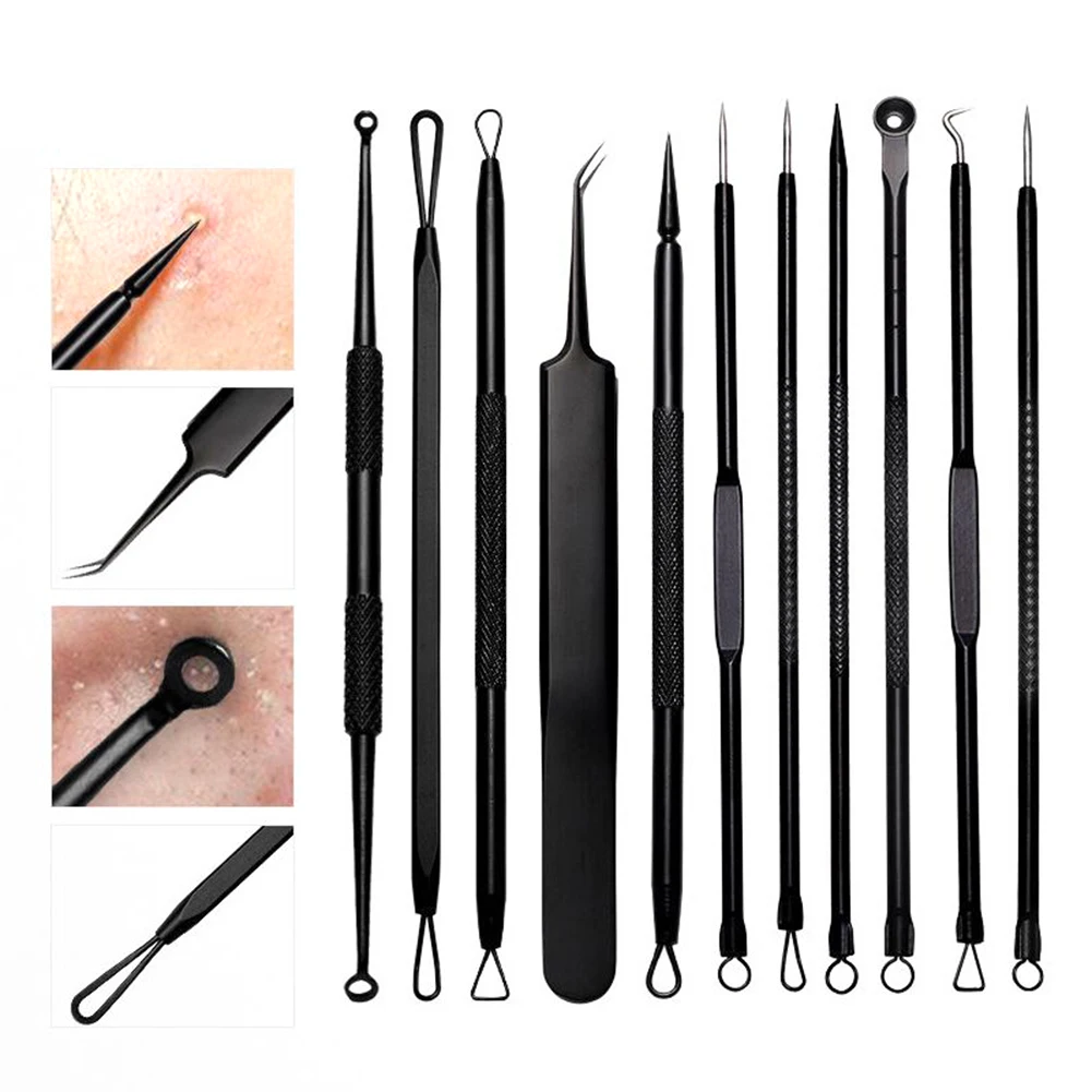 

11pcs Professional Acne Removal Tools Kit Blackhead Extractor Face Care Manicure Pedicure Clipper Pimple Acne Removal Kit