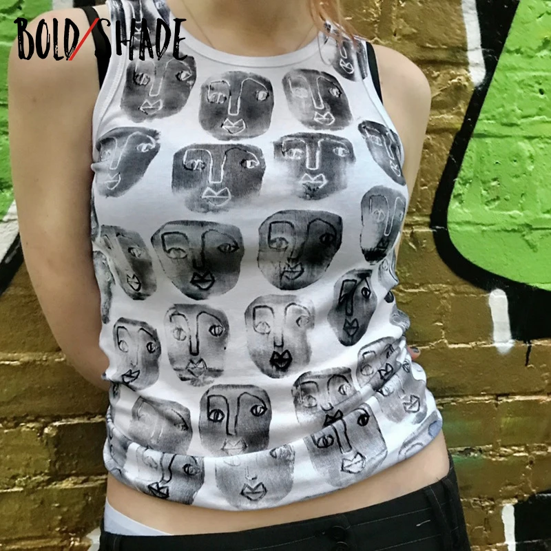 

Bold Shade Streetwear Goth Basic Tanks Graphic Printing Y2K Indie Aesthetic Fashion Summer Clothing 2021 O Neck Sleeveless Tank