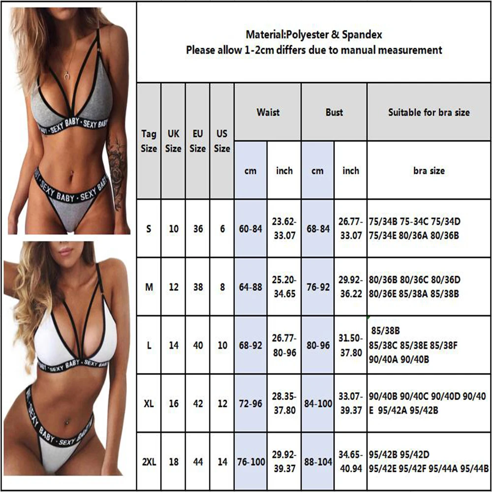 2 шт в упаковке сексуальные стринги и бра комплект для женщин с буквенным принтом