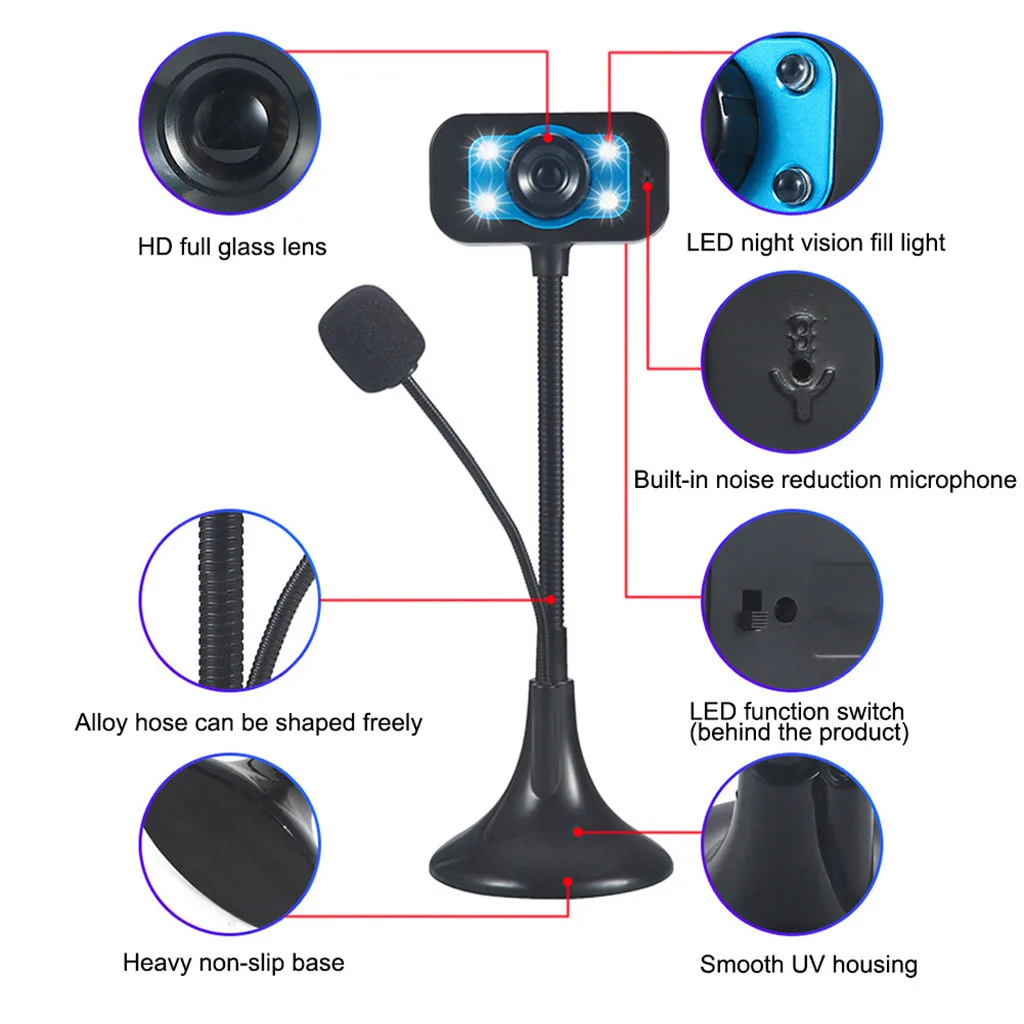 Светодиодный HD веб-камера для настольного компьютера ПК видео Usb с микрофоном