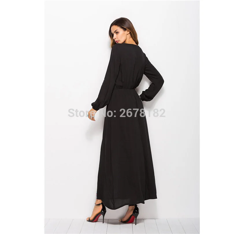 Длинное черно серое мусульманское платье с принтом исламское женское Дубай