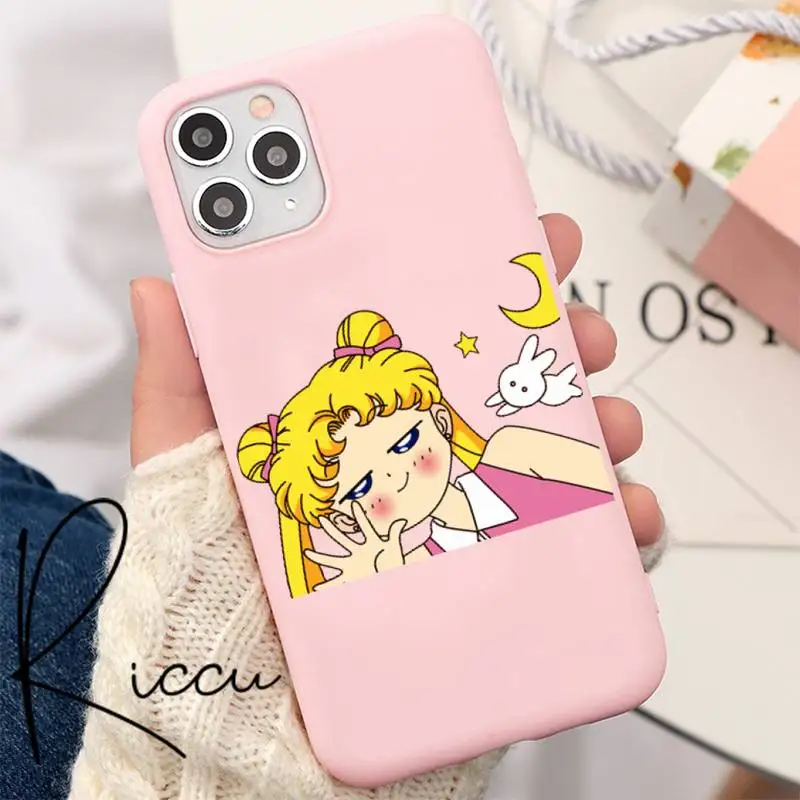 

Cute Sailor Moon Anime Phone Case for iPhone 8 7 6 6S Plus X 5S SE 2020 XR 11 12 Pro mini pro XS MAX Matte Candy Pink Silicone