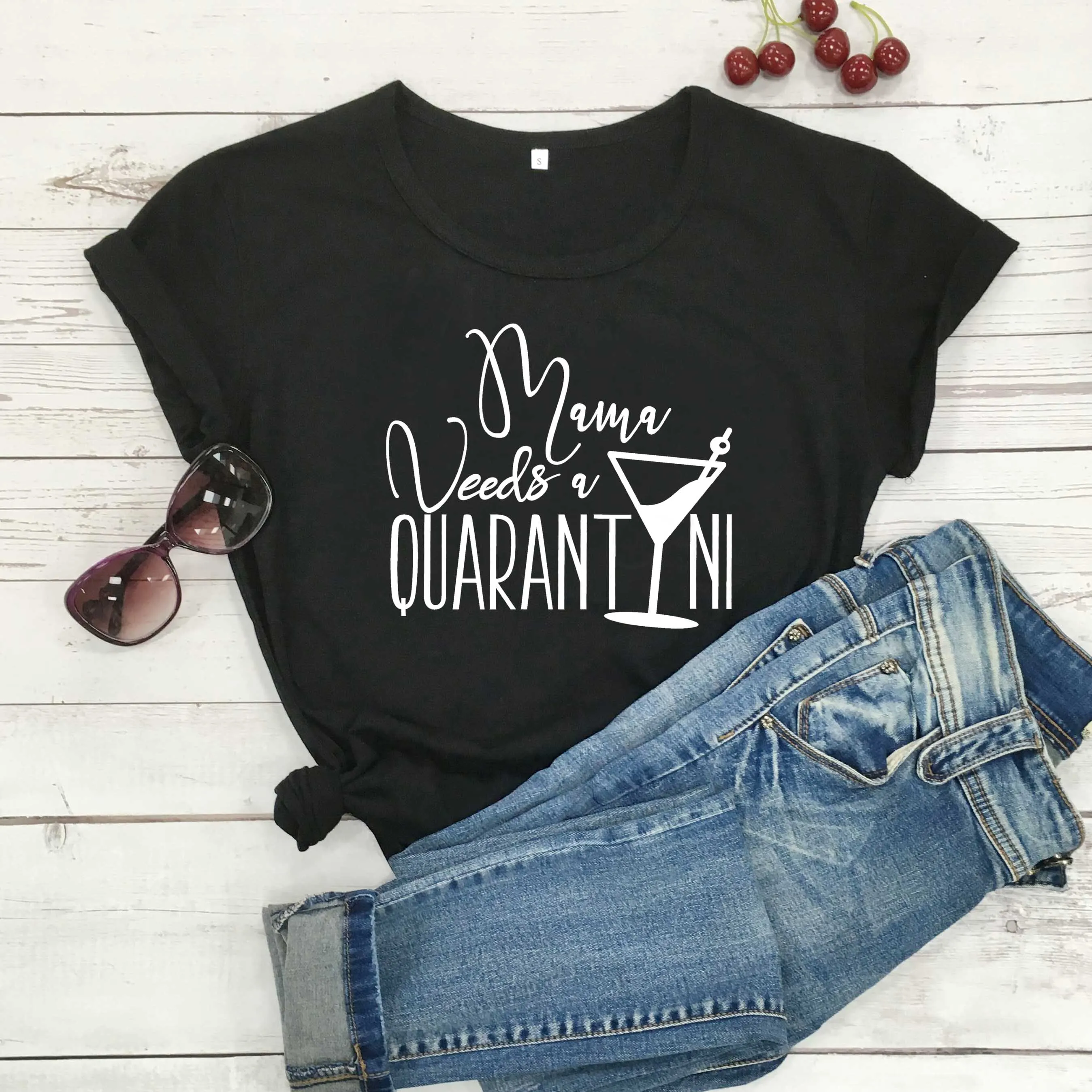 

I Love Mama нуждается в Quarantini Забавный Графический Женская мода Повседневная хлопковая Футболка Цитата дни матери лозунг футболки для девочек в...
