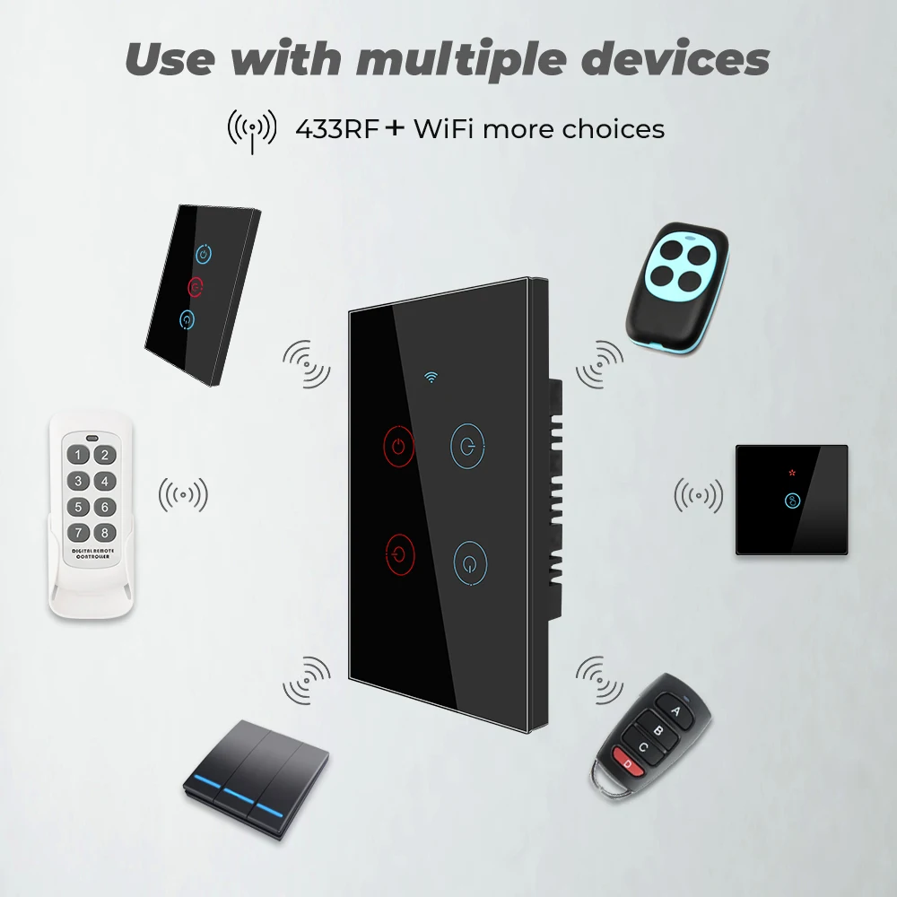 SMATRUL Tuya 433mhz Smart Wifi Touch Switch Light Brazil US No Neutral Wire Required Remote Timing Control For Alexa Google Home |