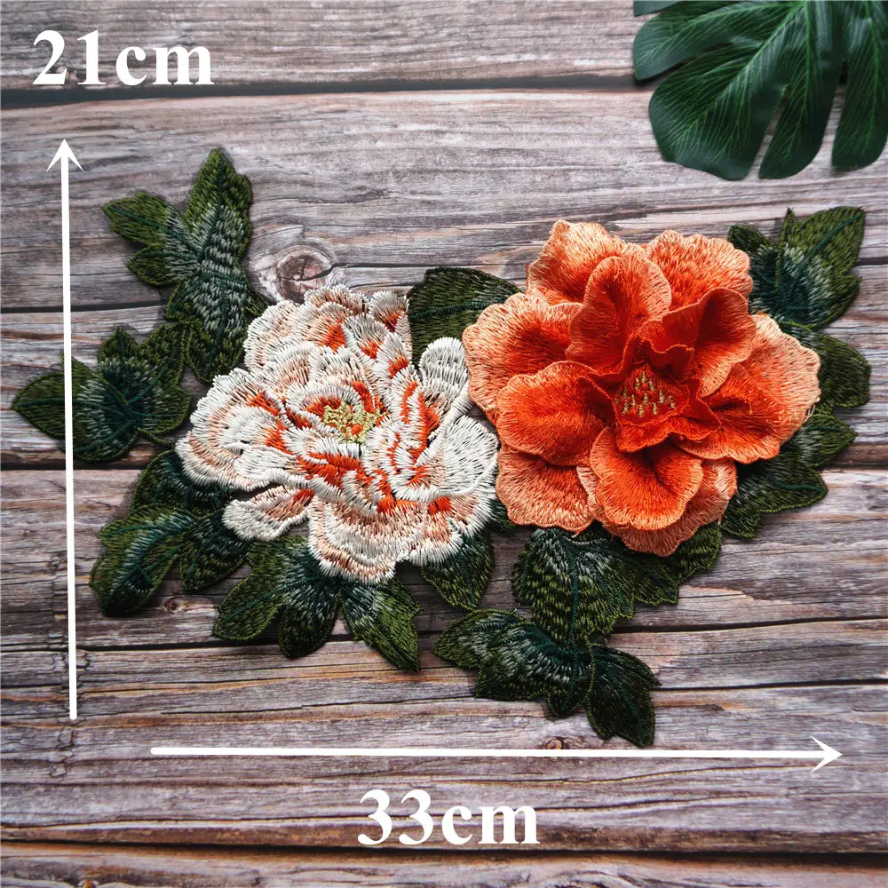 Оранжевый 3D Пион цветок лист кружева ткань многослойный воротник вышитое платье