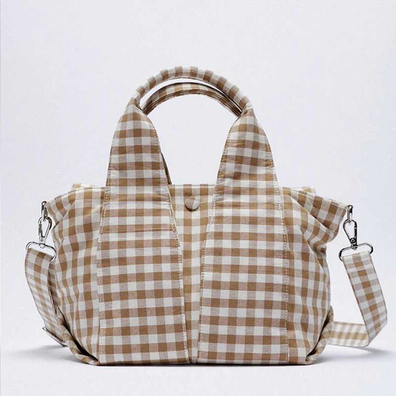 

Fashion Canvas Plaid Handbag Women Designer Large-Capacity Messenger Bag Woman Simple Casual High-Quality Women's Shoulder Bag