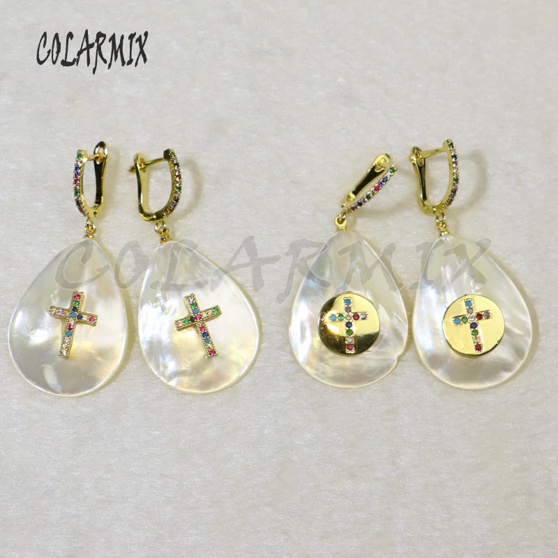 5 пар серьги с натуральным жемчугом в виде раковины радужные крючками