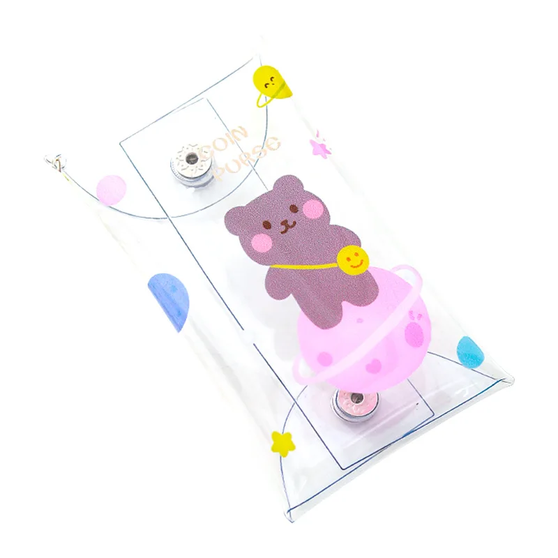 Яркий прозрачный кошелек с медведем маленький для ключей портативный мини