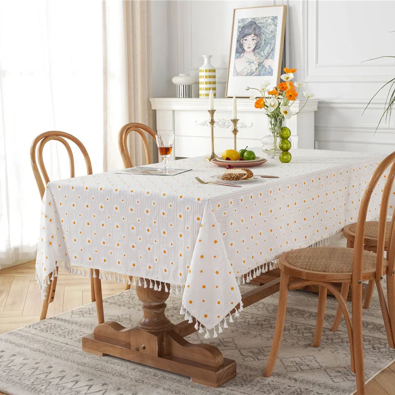 

Idyllic Fresh Sunflower Tablecloth Cotton Jacquard Daisy Table Cloth Table Runner for Wedding Dining New Year Xmas Table Covers