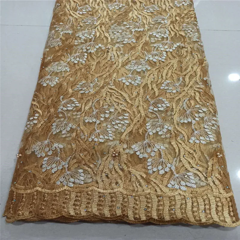 2020 Золотой Новый дизайн африканская кружевная ткань высокого качества камни
