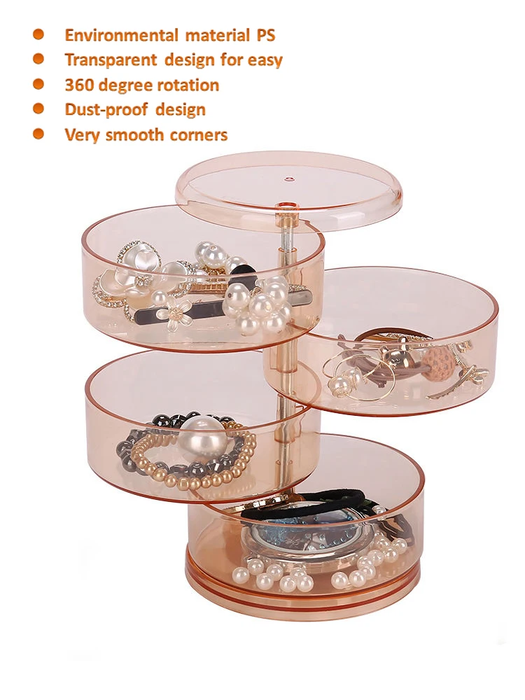 

2020 Transparent Jewelry Storage Box New Design Fashion 4-layer Rotatable Makeup Accessory Organizer Tray
