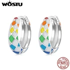 Женские серьги-кольца WOSTU из стерлингового серебра 925 пробы в европейском стиле с радугой в клетку s925 2022, вечерние ювелирные изделия